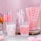 100Pcs Bow Plastic Cups with Lids and Straws Pink White Bowknot Clear Plastic Cups 12oz Coquette Disposable Cup for Birthday Wedding Party Supplies